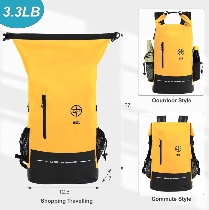 UPWELL 30L Waterproof Dry Bag Boating Backpack for Travel Hiking Camping Kayaking Hiking Swimming Floating Submersible Dry Bag yellow - Image 4